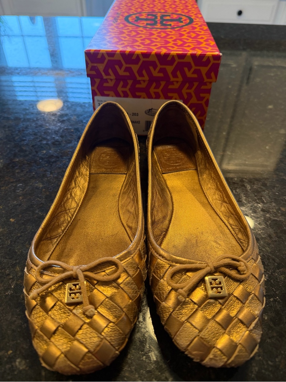 Tory Burch Prescot Metallic Snake Ballet Flats Bronze Gold Size 6.5